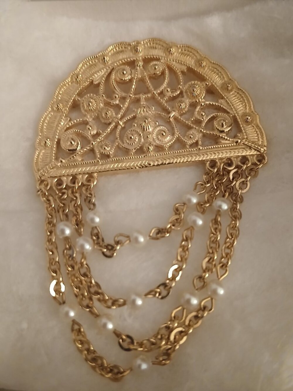 Vintage Monet Half Brooch Gold Plated with Faux Pearls
